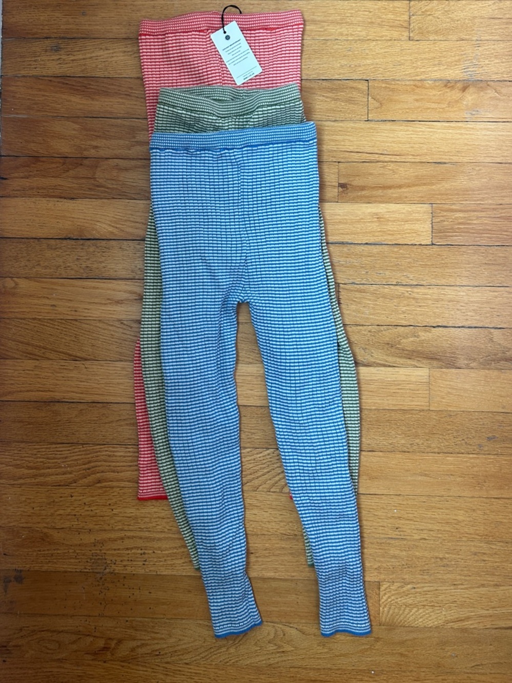 Mabli Organic Cotton Knit Leggings Set - Blue, Olive & tomato red